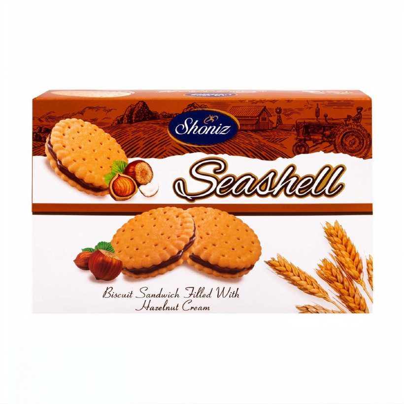 بیسکویت کرمدار فندقی سیشل شونیز وزن 590 گرمی (کارتن 1 بسته‌ای)