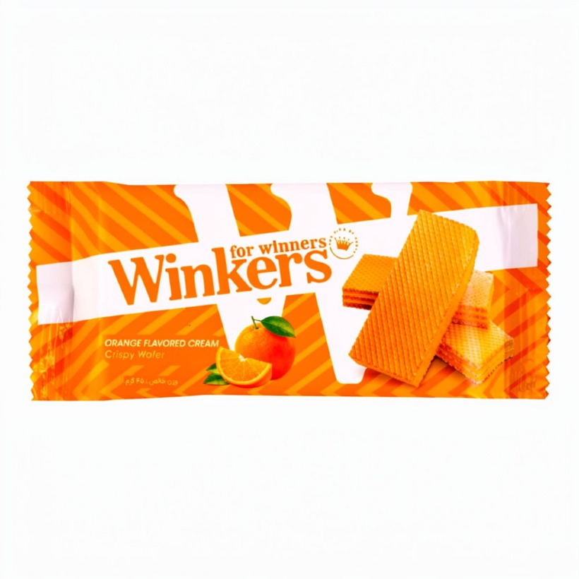 ویفر کرمدار با طعم پرتقال وینکرز ( Winkers ) وزن 45 گرمی (جعبه 30 بسته‌ای)