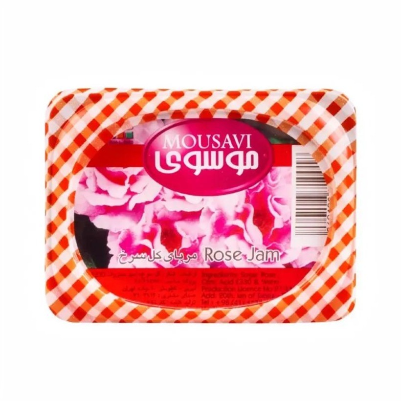 مربا گل سرخ موسوی وزن 225 گرمی (کارتن 24 عددی)
