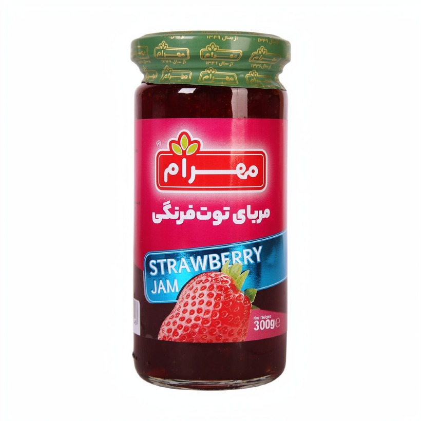 مربا توت فرنگی مهرام وزن 300 گرمی (بسته 12 عددی)