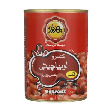 کنسرو لوبیا با سس گوجه فرنگی بهروز وزن 390 گرمی (بسته 24 عددی)